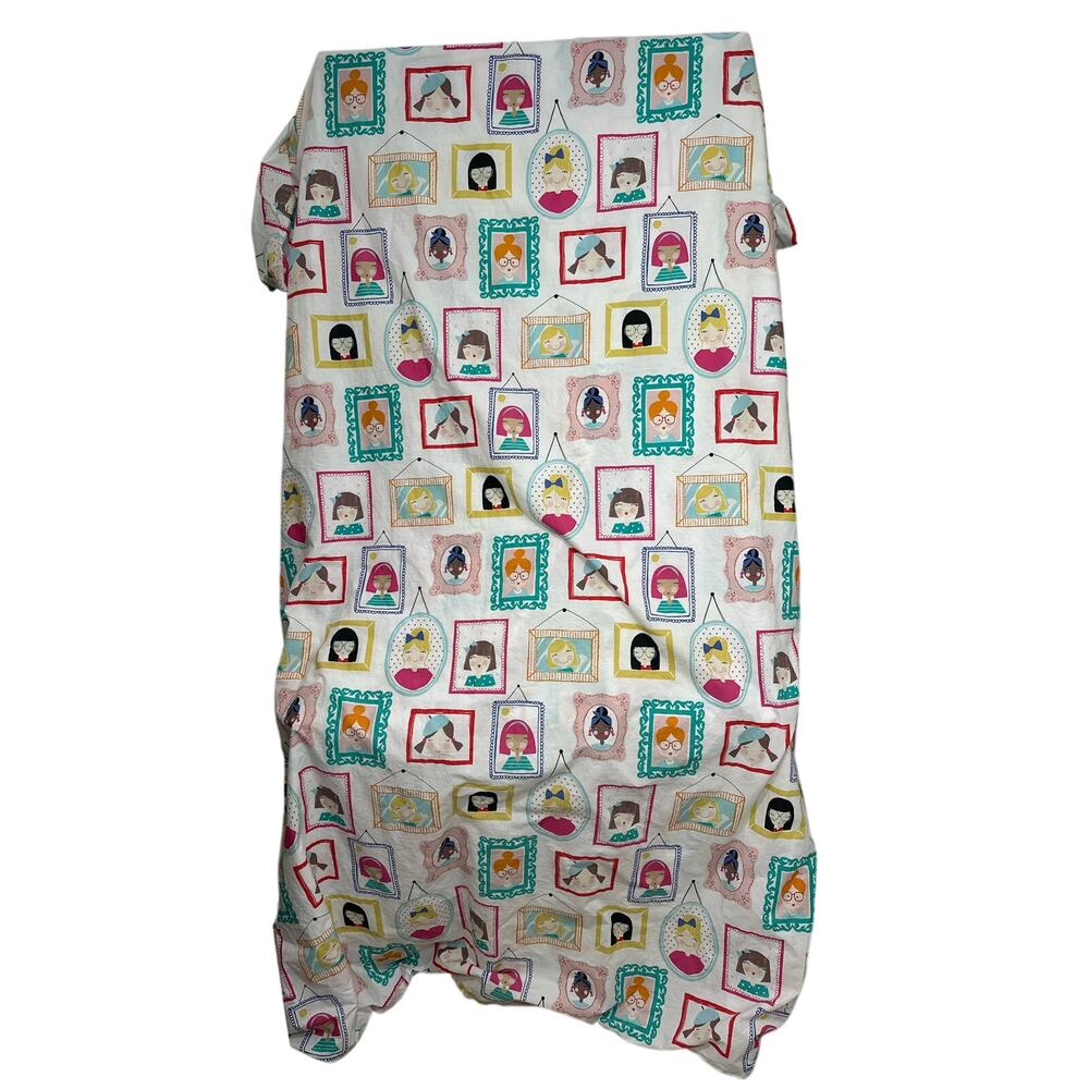 The Company Store Kids Multicolor Framed Girls Organic Cotton Twin Duvet Cover